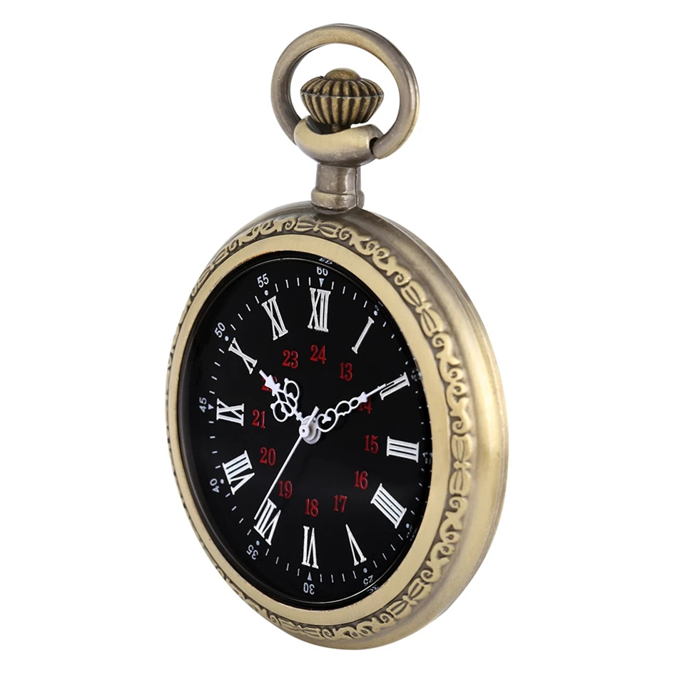 Unique Design No Cover Quartz Pocket Watches Roman Numerals Dial Steampunk Bronze Necklace Chain Watch Fashion Men Women Gifts