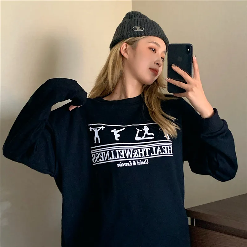 

Autumn And Winter Street Retro Casual Loose Slim Letter Printing Round Neck Pullover Long Sleeve Sweatshirt