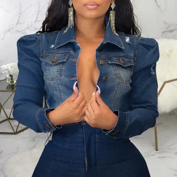 

Women Short Slim Fit Denim Jackets Washed Denim Jacket Turn-Down Collar Pocket Single-Breasted Fashion Casual Spring Jackets