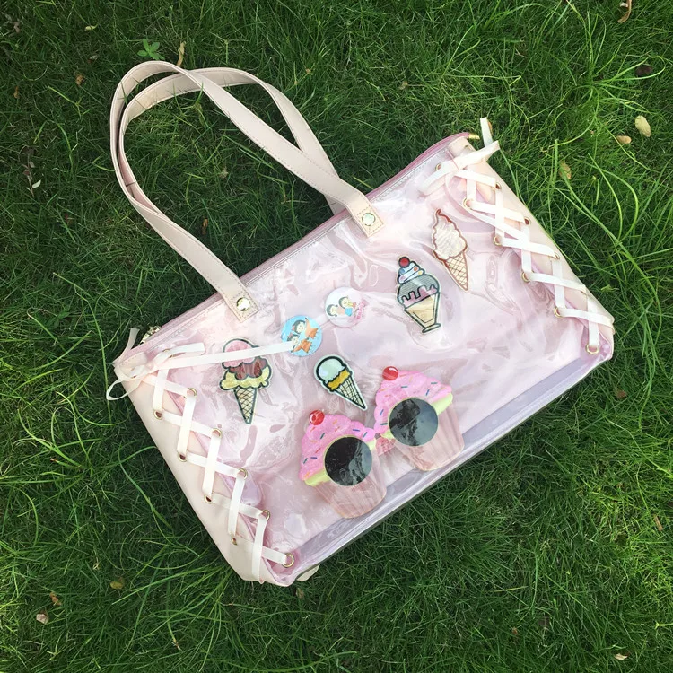 

2019 New Japanese Second Generation Girl Cute Anime Satin Shoulder Transparent Bag