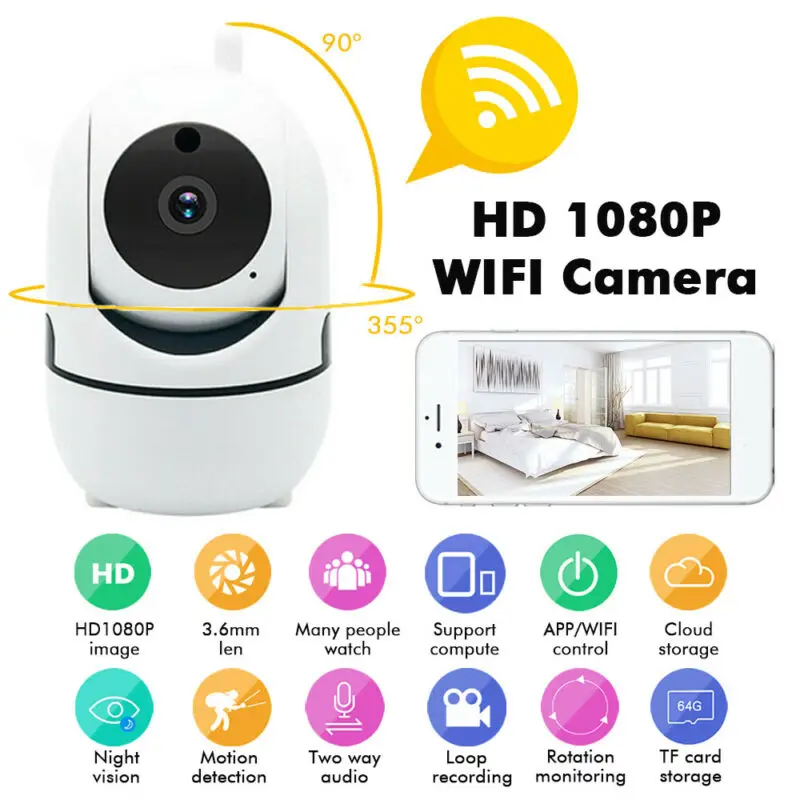 

1080P HD Wireless Smart Camera IP WiFi Home Security IR Night Vision Monitor