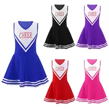 

Kids Girls Cheerleading Dance Dress Sleeveless V Neckline Patchwork Style Letter Print Clothes School Grils Cheerleaer Uniform