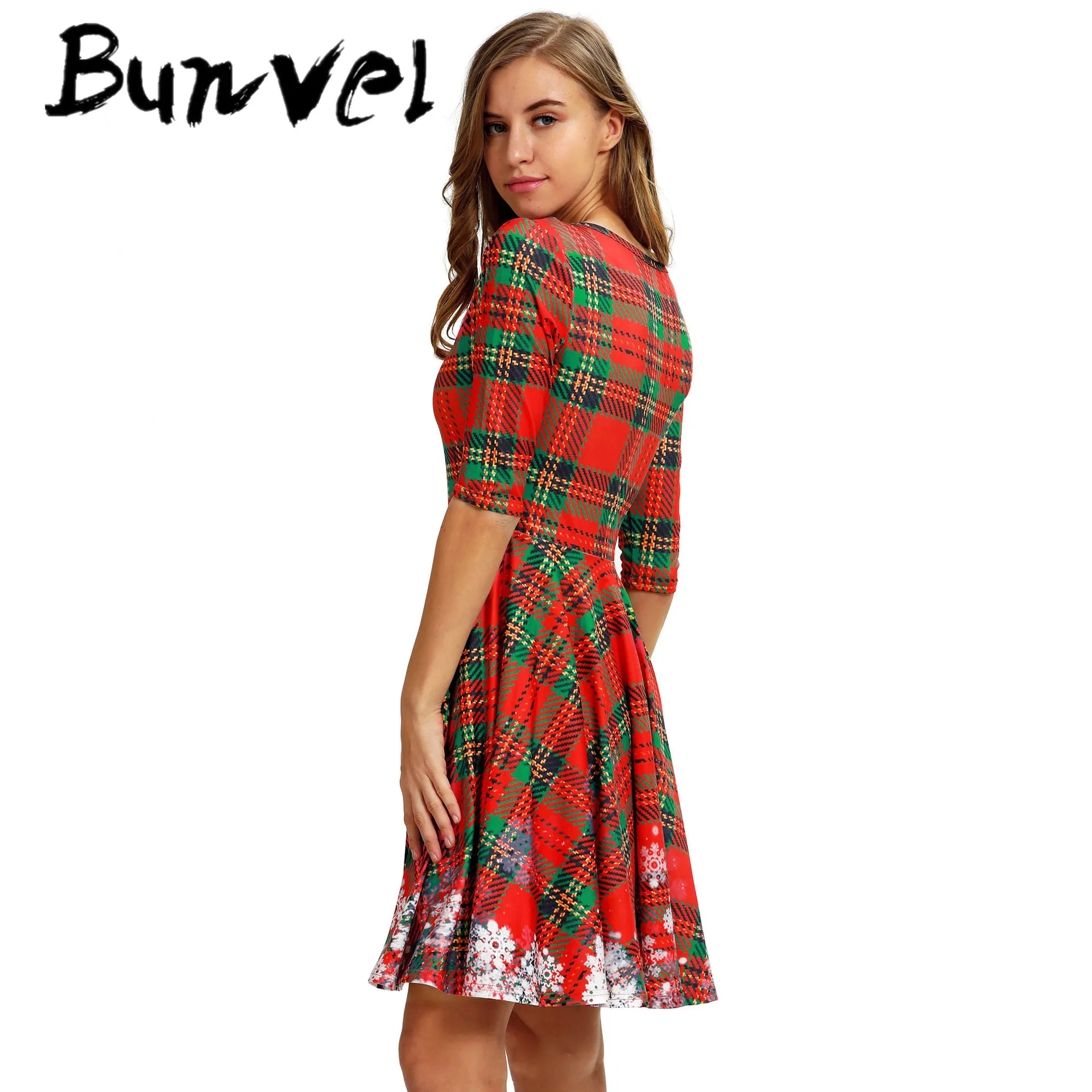 Bunvel/рождественские платья для мамы и дочки; осенне-зимняя одежда для мамы и дочки; клетчатая одежда с 3D принтом для мамы и дочки; платья для малышей; платья для девочек