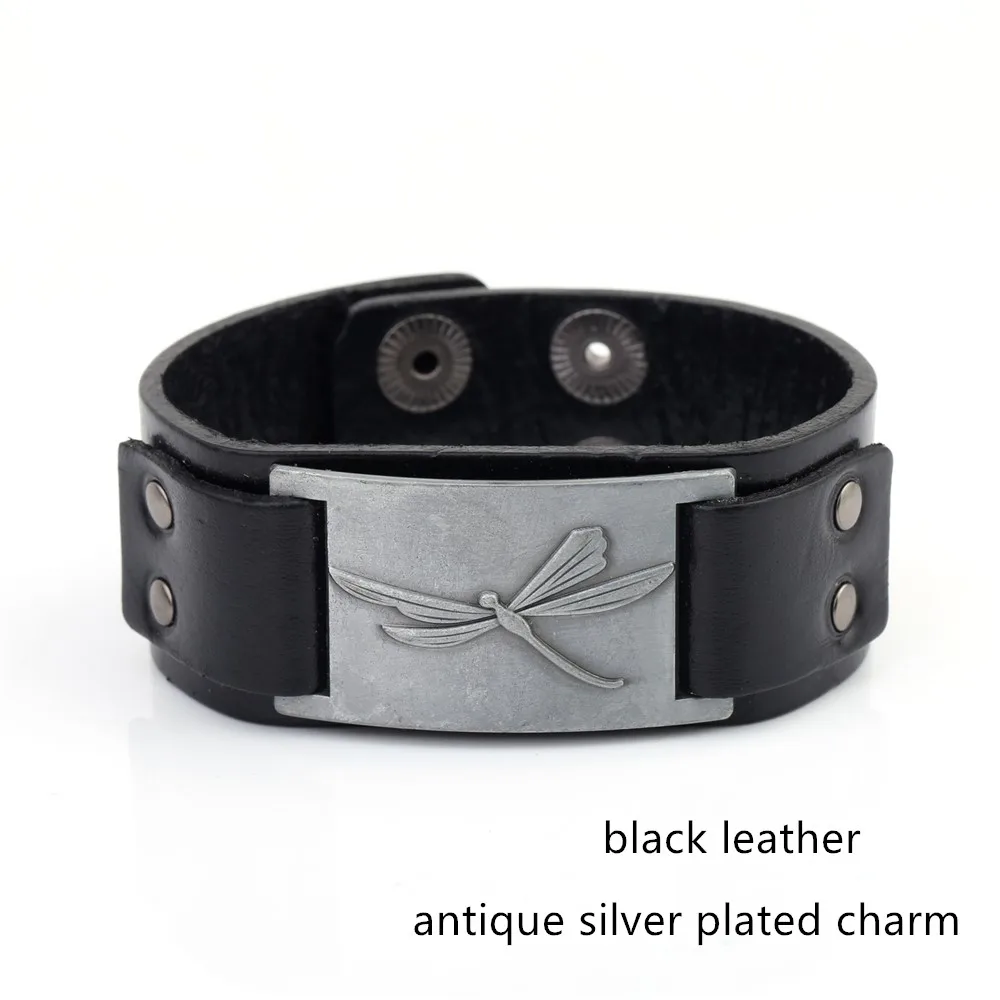 Fishhook New Punk Rock Leather Black Antique Bracelet Dragonfly Adjustable Handmade Bracelets Accessory For Gifts