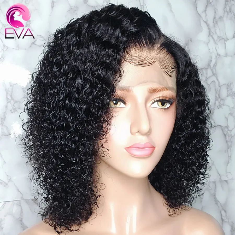 Eva Hair 150%, полностью кружевные человеческие волосы, парики, предварительно выщипанные с детскими волосами, короткий Боб, кудрявые бразильские волосы remy, парики для черных женщин