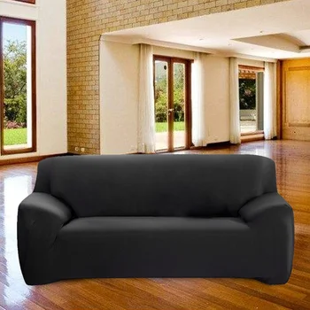 

Elastic Full Cloth Sofa Cover Non-slip 4 Seater Couch Protector Solid Color Universal Slipcover (Coffee)
