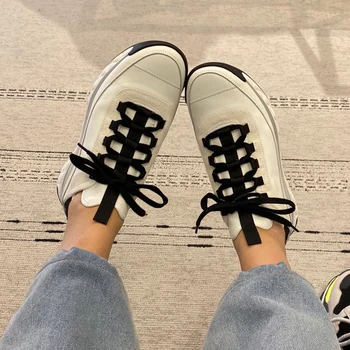 

2020 News Shoes Woman Platform Sneakers Woman Lace Up Zapatos De Mujer Air Bottom Runner Shoes Mixed Color Cruis Trainers Falts