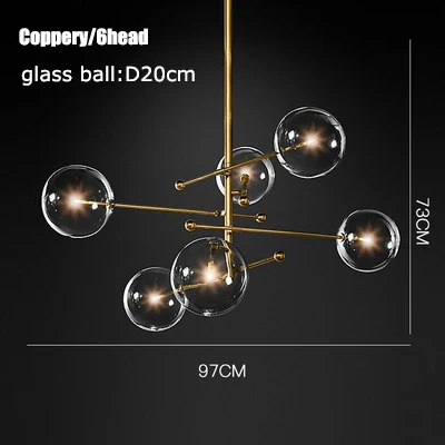 Современная стеклянная люстра-пузырь освещение для гостиной, спальни, кухни прозрачный подвесной стеклянный шар светильник переменного тока 90-265 в - Цвет корпуса: 6 light Gold
