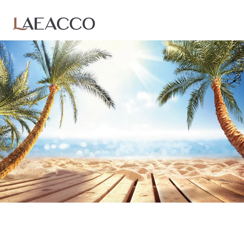Тропический фон Laeacco для фотосъемки с изображением моря пляжа пальм дерева