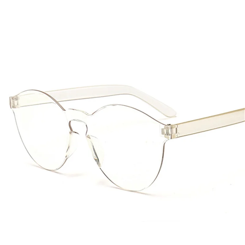 XojoX, цветные женские солнцезащитные очки, модные, роскошные, яркие цвета, без оправы, солнцезащитные очки для девушек, прозрачные линзы, очки, UV400 - Цвет линз: Прозрачный