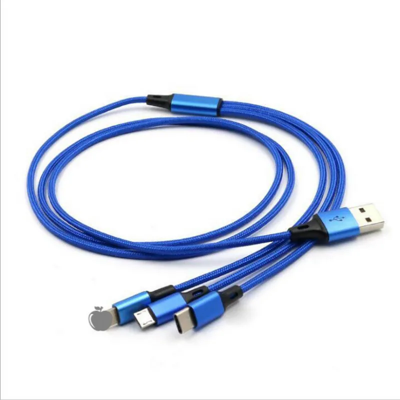 

3 In 1 USB Cable For iPhone xs max Fast Charging Cable For Android Micro USB Type C Type-c 3 in1 Mobile Phone Cables Charge Cord