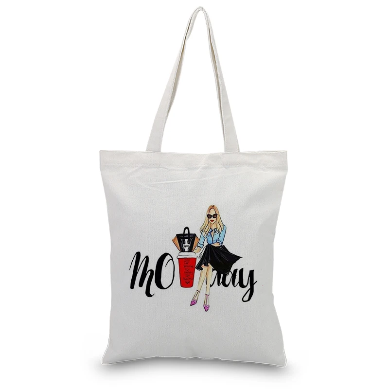 

Week Text Canvas Tote Bag Custom Print Logo Daily Use DIY Shopping Bag Eco Ecologicas Reusable Recycle