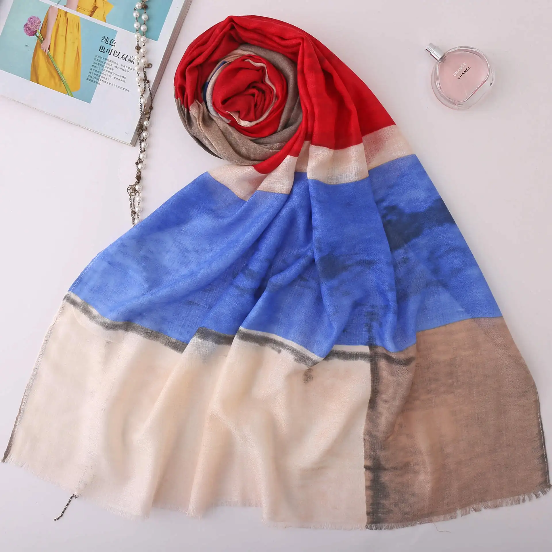 Новейший женский хлопковый потертый шарф с рисунком Омбре 6 цветов 10 шт./партия