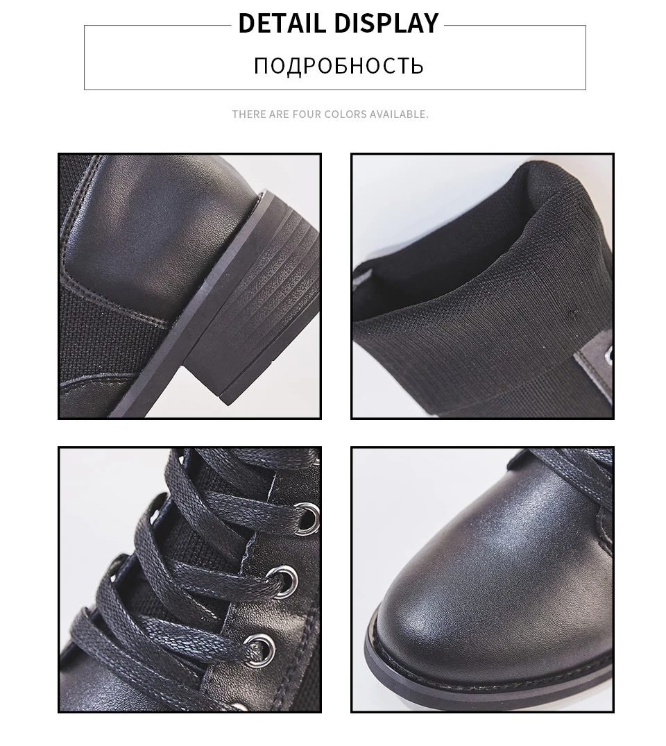 ANMAIRON/ г. Зимние сапоги до середины икры из эластичной ткани из натуральной кожи классическая женская обувь на шнуровке с круглым носком обувь на квадратном каблуке 34-39