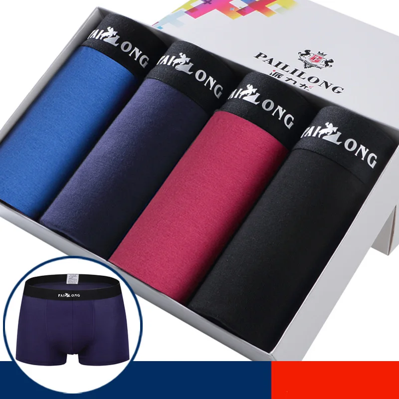 4PCS/Lot Men's Boxers Quality Modal Underwear Flat Pants L XL XXL XXXL Man Underpants Breathable Panties in Gift Box