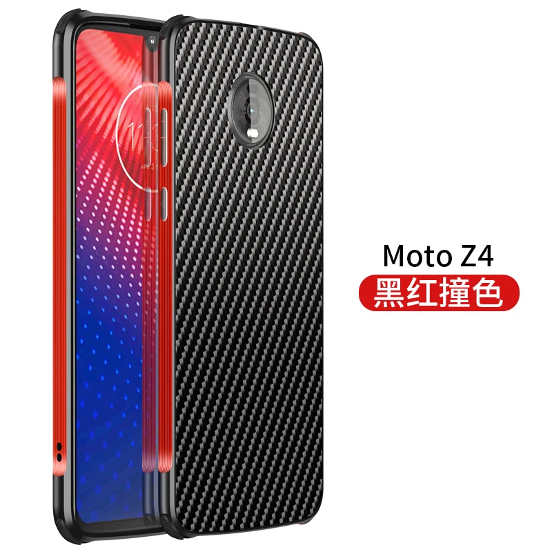 Красный Текстурированный чехол из углеродного волокна для Motorola Moto Z4 PC Алюминиевый металлический бампер для Motorola Moto Z4 противоударный металлический чехол Coque - Цвет: Красный