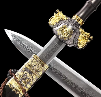 

Handmade Chinese KungFu/WuShu Dao Sword Double Edge Sharp Damascus Steel Home Decoration TaiChi/Eight Diagrams Huge Jian
