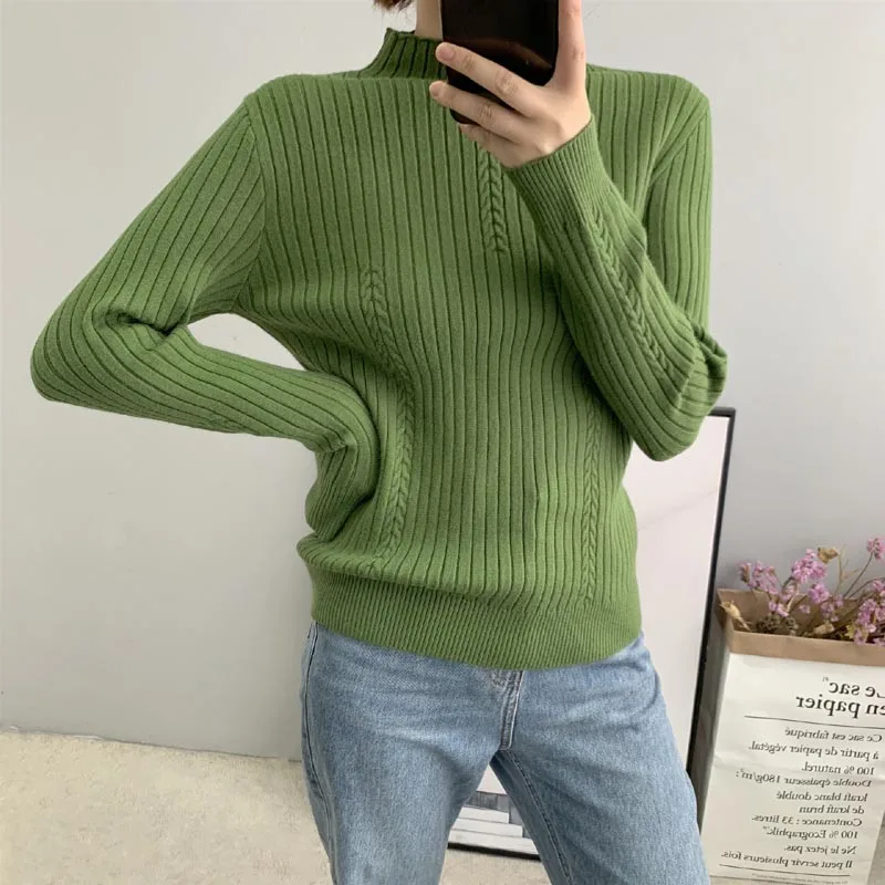 

J296 New 2019 Women Autumn Winter Basic Striped Braid Patter Sweater Elegant Design Slim Sweaters Knitted Jumpers