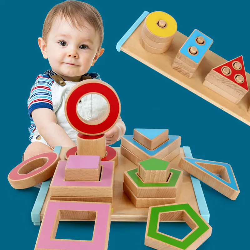 

ENLIGHTEN Early Educational Teaching Aid Educational Four Sets Column Building Blocks Children Geometric Shapes Cognitive Matchi