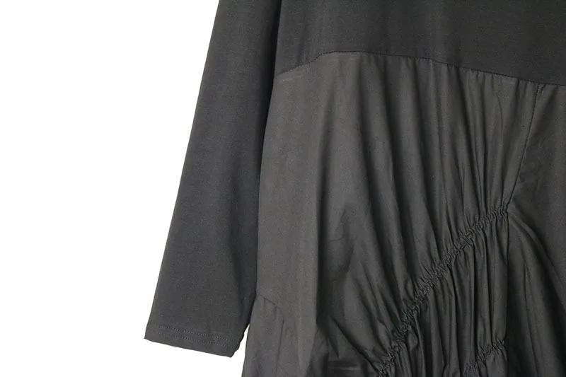 TVVOVVIN Woman Autumn O-Neck Long Sleeve Thin Fold Longuette Patchwork Long Sleeve Loose French dress ZX376