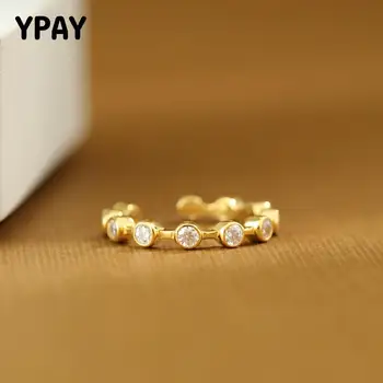 

YPAY 100% Real 925 Sterling Silver Open Rings for Women Korea Stackable Zircon Ring Bague Fine Wedding Jewelry Gifts YMR1054