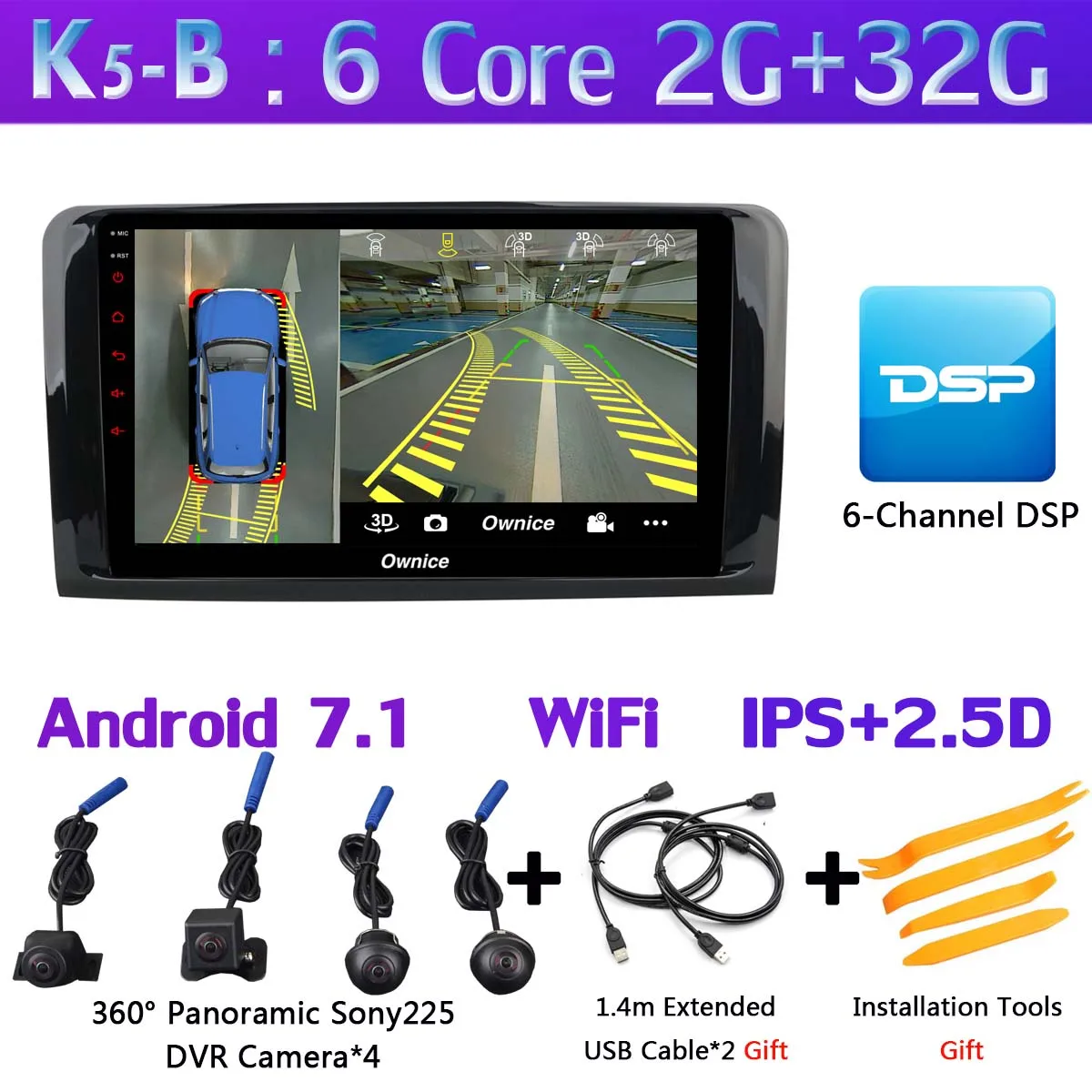 K5-B 1DIN 360 ° 4 × камера 4G Android 9,0 4+ 64G gps радио CarPlay SPDIF DSP Автомобильный мультимедийный плеер для Mercedes Benz ML GL Class W164 X164 - Цвет: K5-B