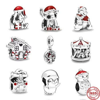 

newst christmas house santa snowman winnie Bead fit Original Pandora charms silver 925 Bracelet necklace DIY women jewelry