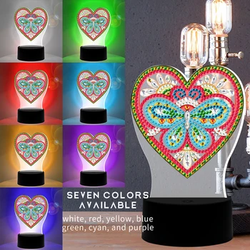 

Seven-color heart night light diamond painting Cross Stitch Embroidery Special Shape Wedding bedside Decoration new style