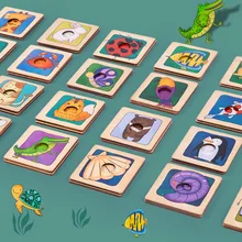 Rompecabezas Montessori de madera para niños, juguete educativo e intelectual para encontrar la piel de los animales, juego de sombras