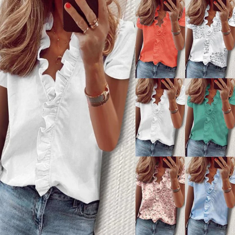 Blusa de talla grande 5XL para mujer, ropa de calle elegante, Tops y blusas para mujer, camisetas blancas de manga larga/corta