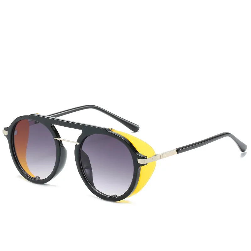 Новое поступление панк-очки мужские солнцезащитные очки в стиле стимпанк Для женщин сторона защитные очки UV400 защиту круглые очки EyeglassesPL1065 - Цвет линз: C02BlackGray