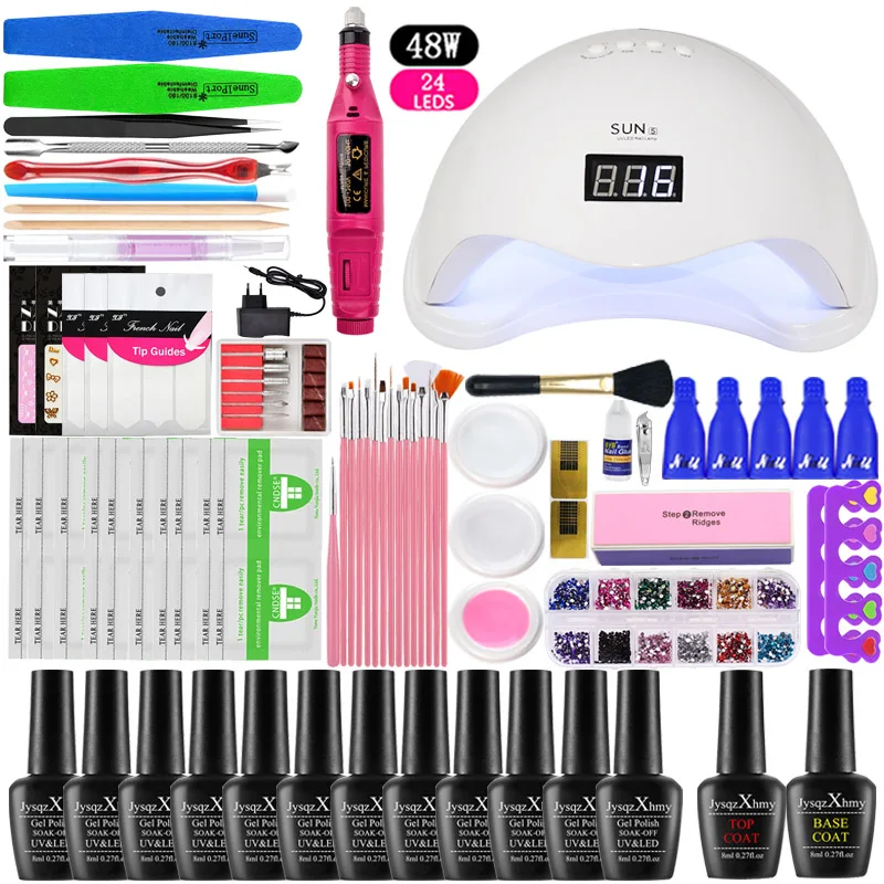 48W choose 12 colors Набор для ногтей выбирайте 12/6 штук. Набор гель-лака для ногтей 54/48/36 W УФ-светодиодный маникюрный набор для маникюрных инструментов с Фрезер для ногтей, сверлильный станок - Цвет: 48W choose 12 colors