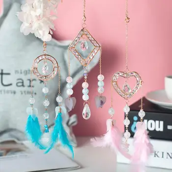 

Wall Dreamcatcher Led Handmade Feather Braided Wind Chimes Art Handmade Feather and Crystals for car