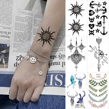 Waterproof Temporary Tattoo Sticker Sun Linear Round Black Fake Tatoo Arm Realistic Body Art Flash Tatto Man Woman Child Tattoos