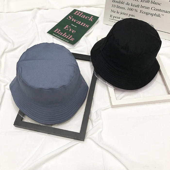 Bucket Hats Women Solid Simple All-match Double-sided Cap Womens High Quality Female Harajuku Black Sunscreen Hat Accessories - Цвет: blue