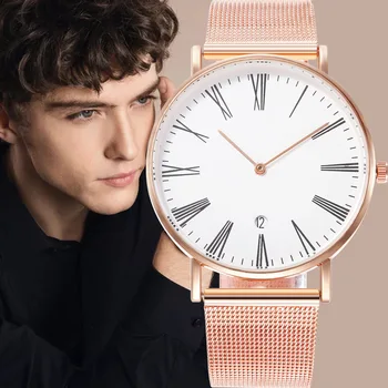

New Men Quartz Watch Luxury Men Stainless steel Watch Roman Scale With Calendar Dress Wristwatches Clock Saati Saat C300