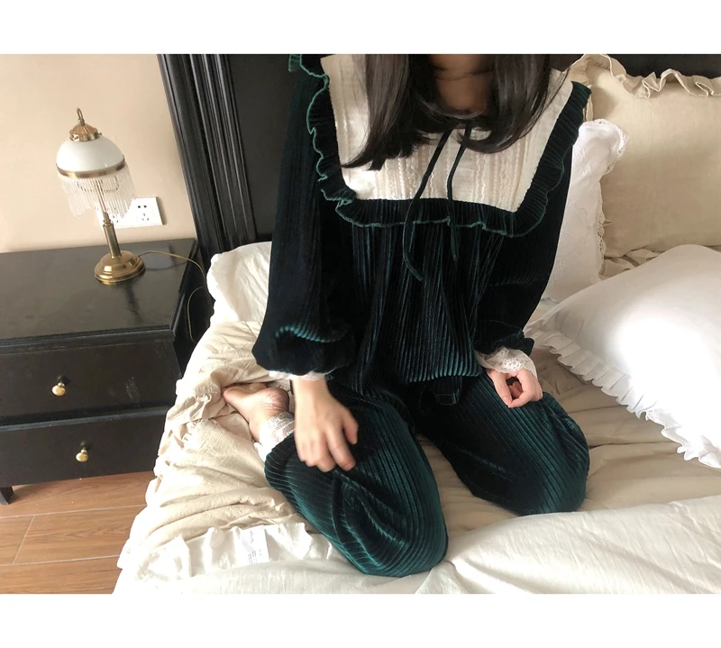 Зеленый Сексуальная Женская пижама женский большой размер для дамы Домашняя одежда Костюм Ночная романтическая одежда для сна кружевной топ милая женщина с длинным рукавом - Цвет: Зеленый