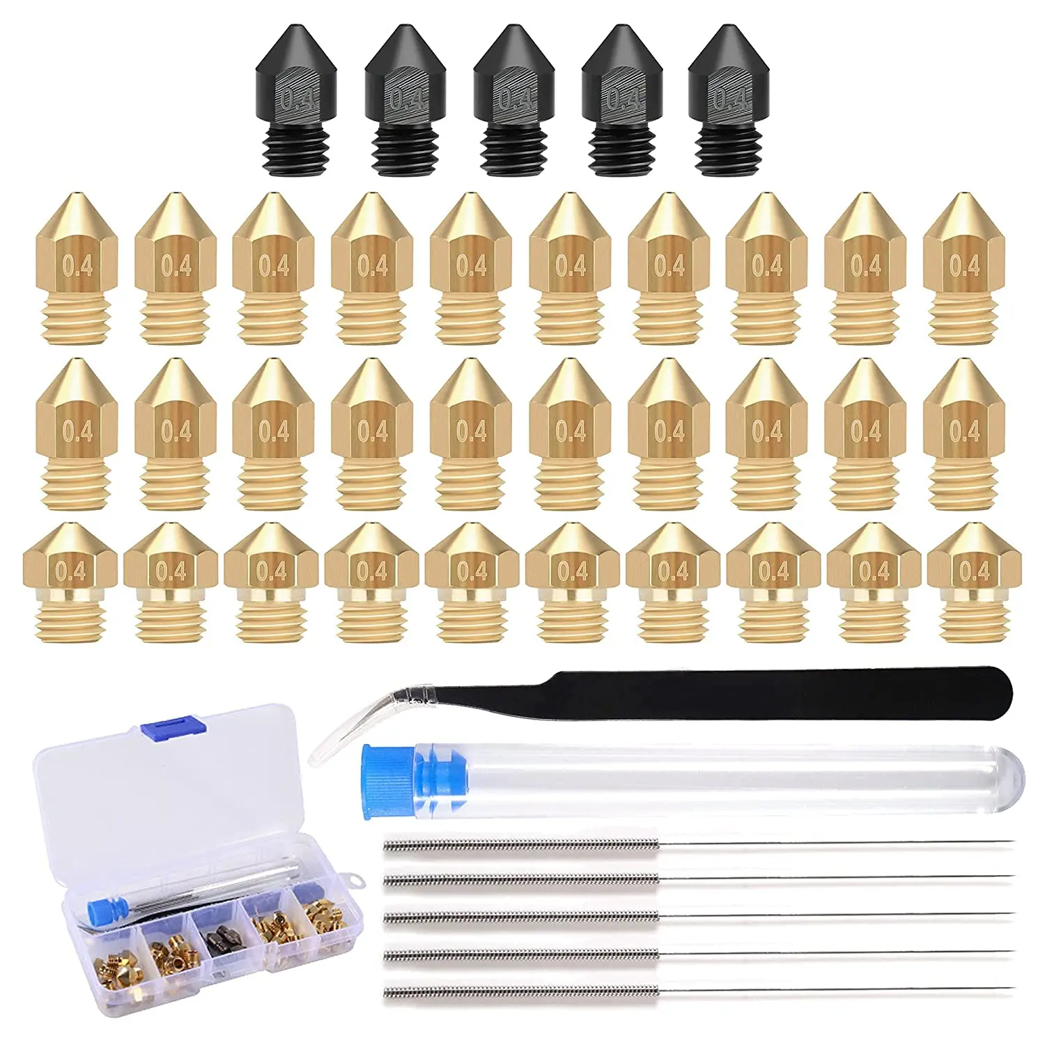 40 PCS 1.75 mm 3D Printer 0.4mm Nozzles Include 5 MK8 Hardened Steel 20 Brass 10 MK10 | Электронные компоненты и
