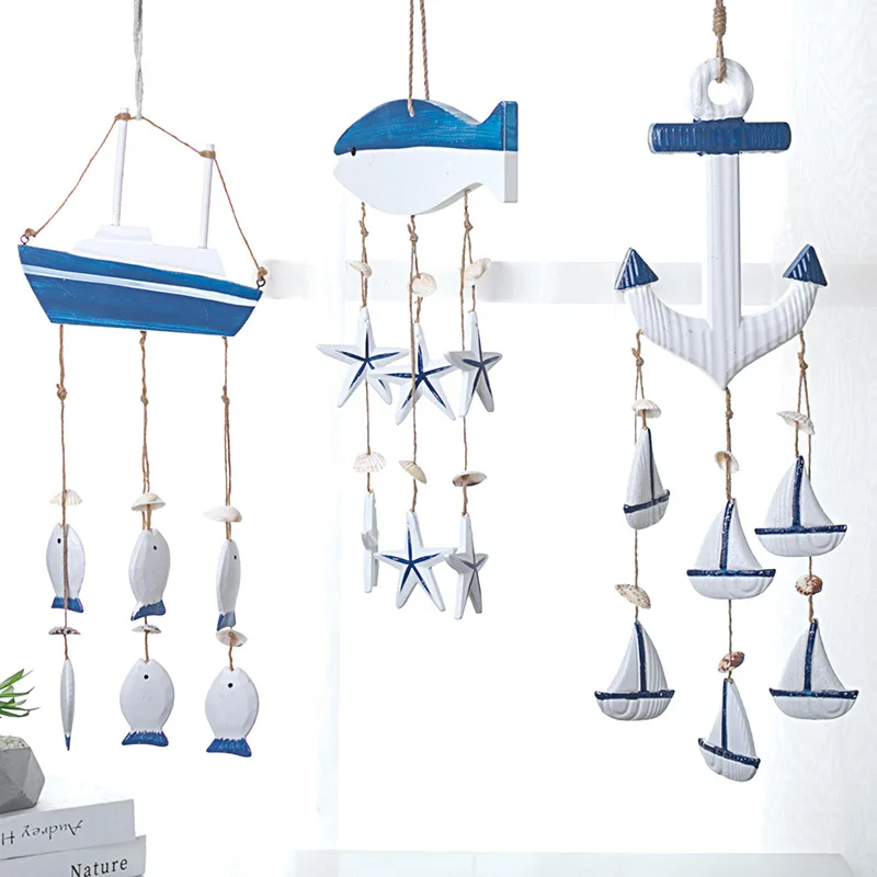 

Mediterranean Sea Wind Chime pendant household pendant decoration wooden sailboat anchor shell conch curtain decoration gift