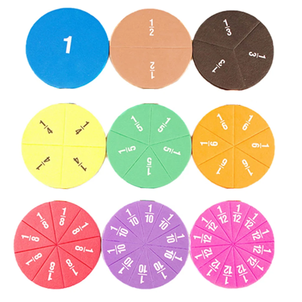 51x Circular Fractions Card EVA Kids Education Math Learning Toy Gift Age 3+