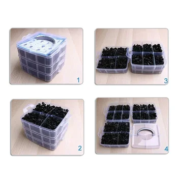 

Black Rivet Clips Plastic Bumper Fasteners Push In 16 types With Blue Tool Replacement Set Parts