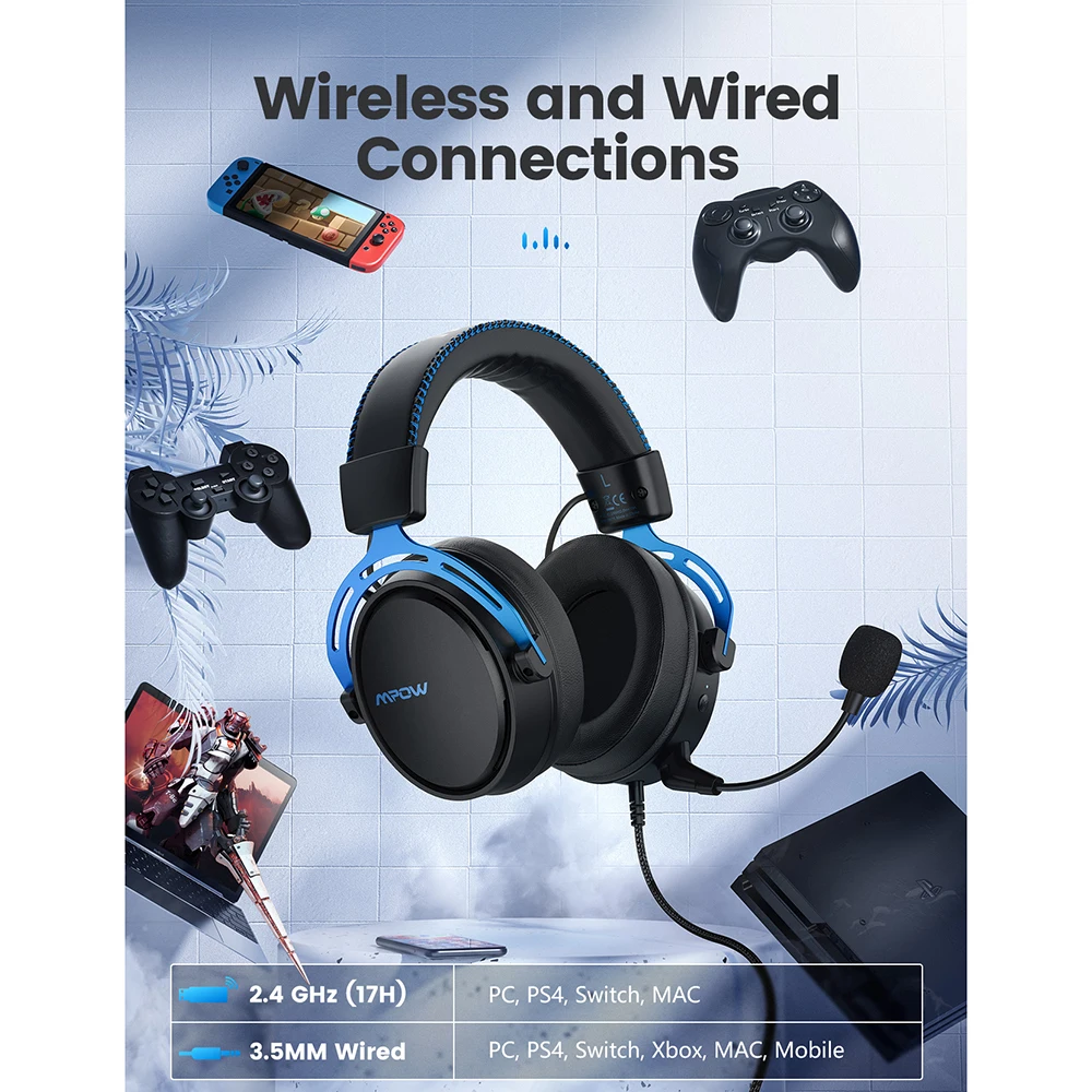 Auricular Gaming INALAMBRICO Mpow AIR 2.4G para juegos PS5/PS4/PC Ordenador  con controlador de