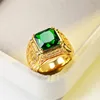 Luxury Male Female Green Crystal Stone Ring Charm Gold Color Wedding Ring Vintage Square Big Engagement Rings For Women Men ► Photo 2/6