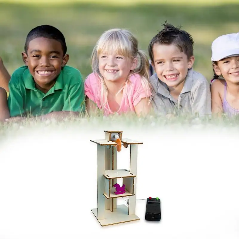  DIY Wood Assemble Electric Lift Elevator Exercise Judgment and Discrimination Kid Science Experimen