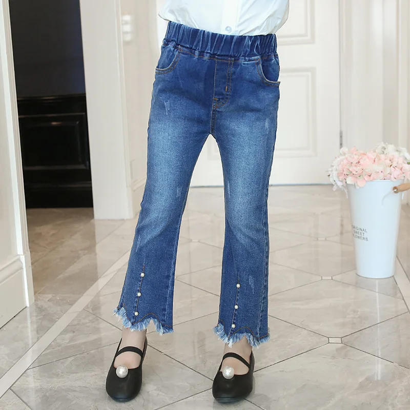 Обтягивающие джинсы для девочек; сезон весна-осень; коллекция года; стиль; корейский стиль; Модные Детские эластичные брюки с поясом; западный стиль