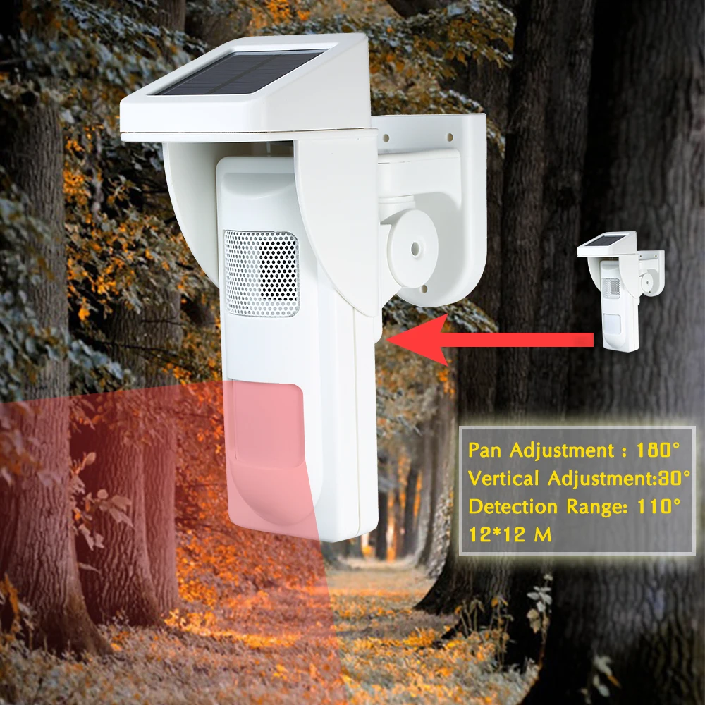 

On-site Alarm PIR Alertor Battery/Solar Operated Outdoor Wireless PIR Sensor Detector with 2pcs Keyfob Remote Controller