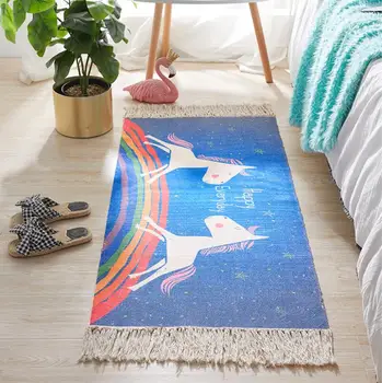 

Cartoon Cotton Linen Rectangle Doormat Woven Tassel Carpet Hanging Tapestry Living Room Bedside Mat Carpet Prayer Rugs Blanket