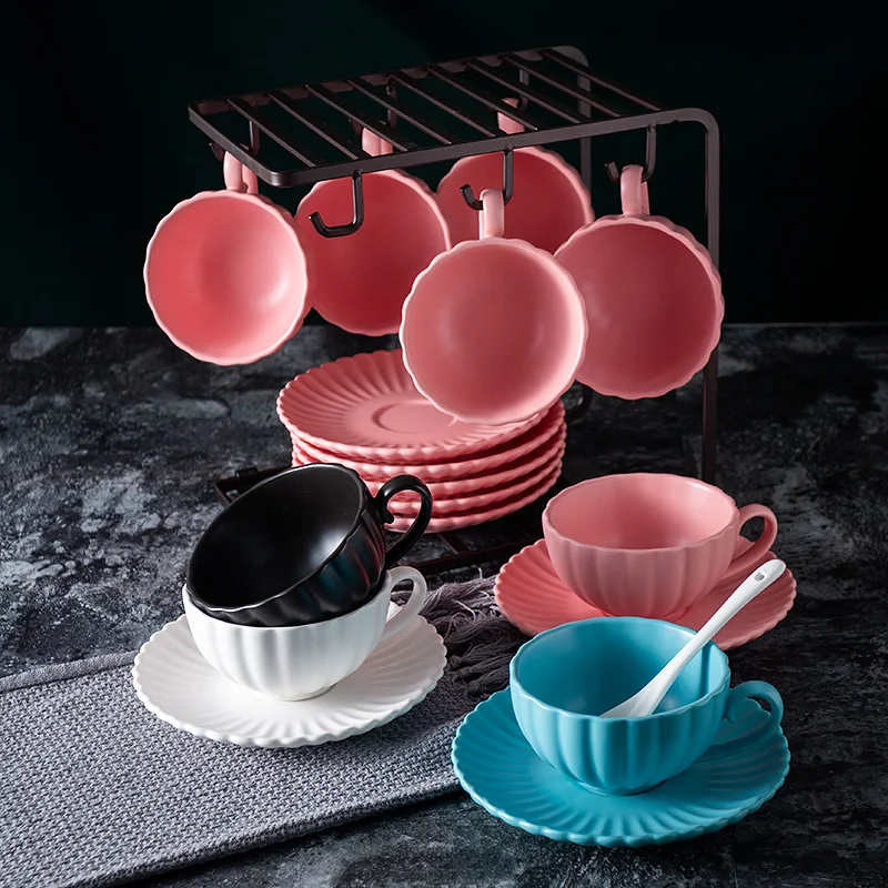 

ins coffee cup creative ceramic household hand red coffee cup set European small luxury afternoon tea cup milk cup