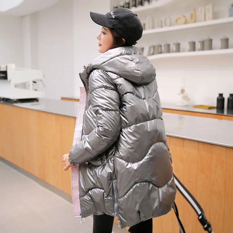 2020 New Winter Jacket Parkas Women Glossy Down Cotton Jacket Hooded Parka Warm Female Cotton Padded Jacket Casual Outwear M-3XL