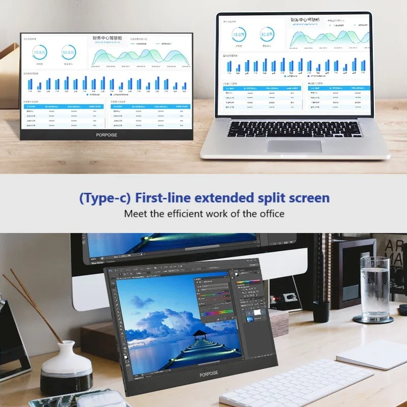 US $130.41 PORPOISE Portable monitor HD IPS screen USB C HDMI computer expansion switch PS3 PS4 display 1080P